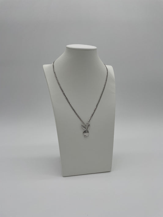 Silver Bunny Pedant And Cuban Link Chain
